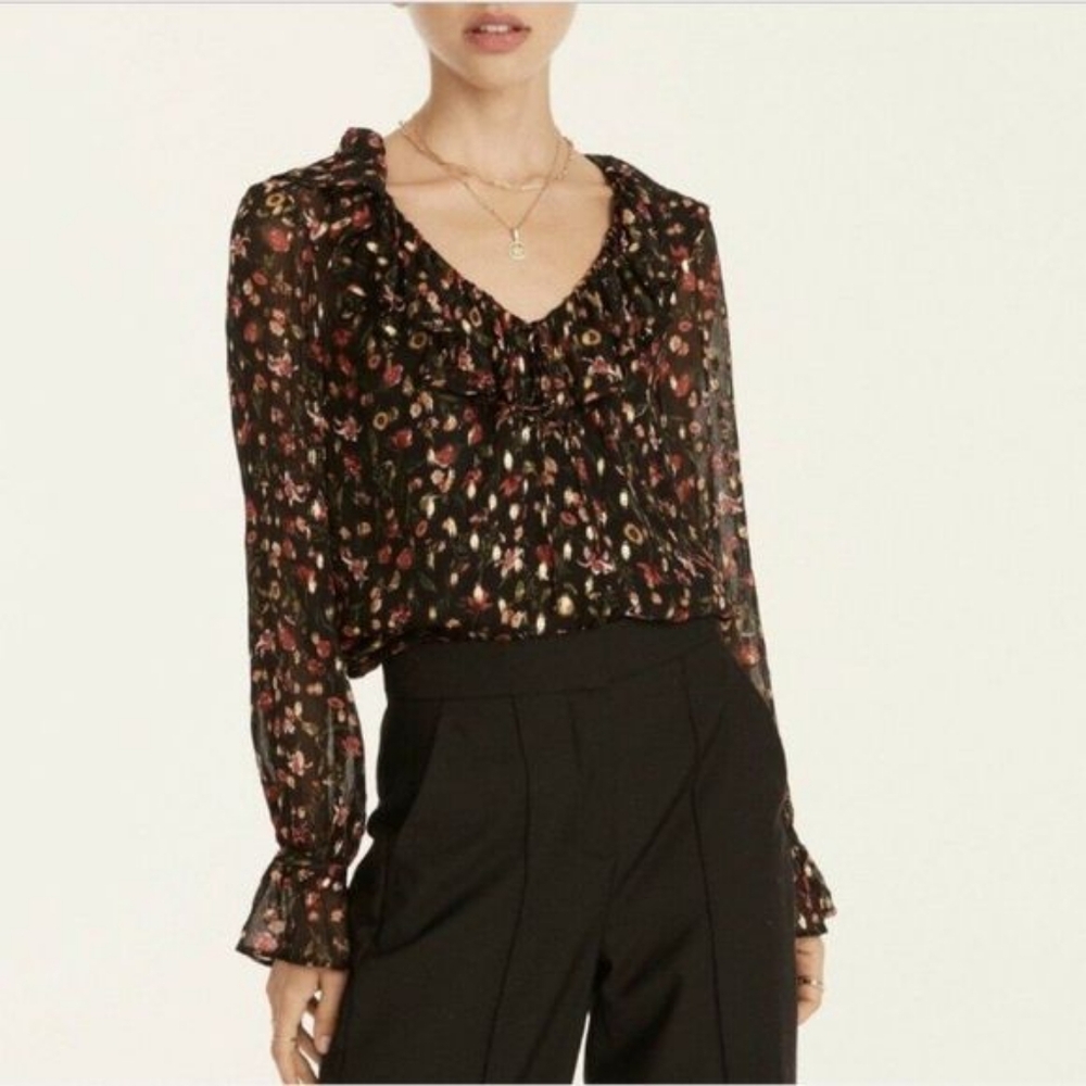 S J. Crew Ruffleneck Top‎ in Midnight Vintage Floral